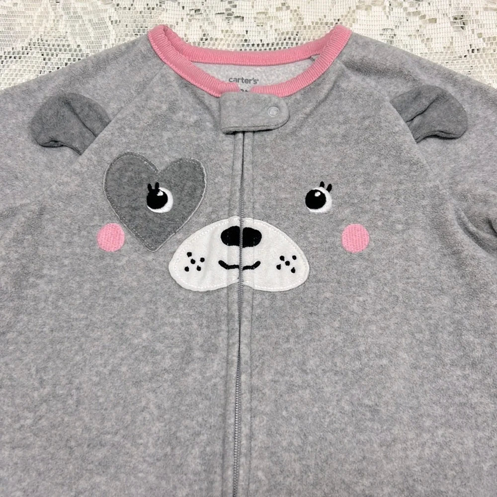 Carter’s‎ | Puppy with Heart/3D Ears Fleece Onesie Zipper Grays Pink Size…